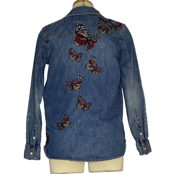 LUCKY BRAND Embroidered Butterfly Denim Boyfriend Shirt – XS - Picture 8 of 16